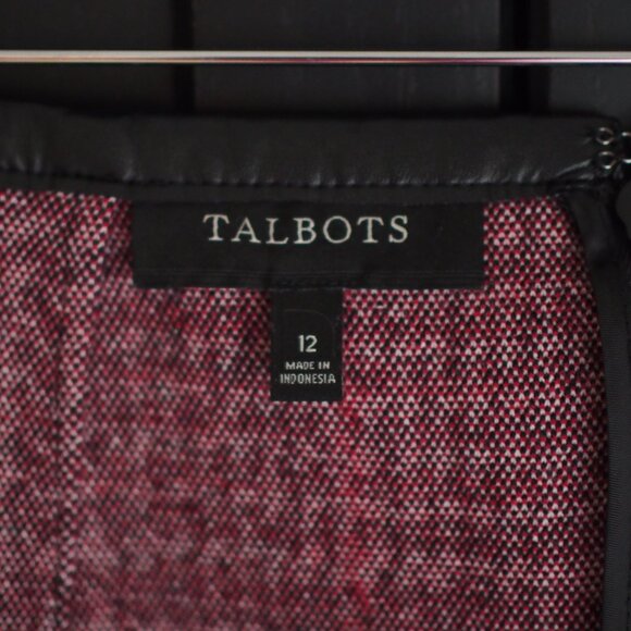 Talbots | Cotton Houndstooth Stripe Skirt w Faux Leather Trim - Picture 2 of 7